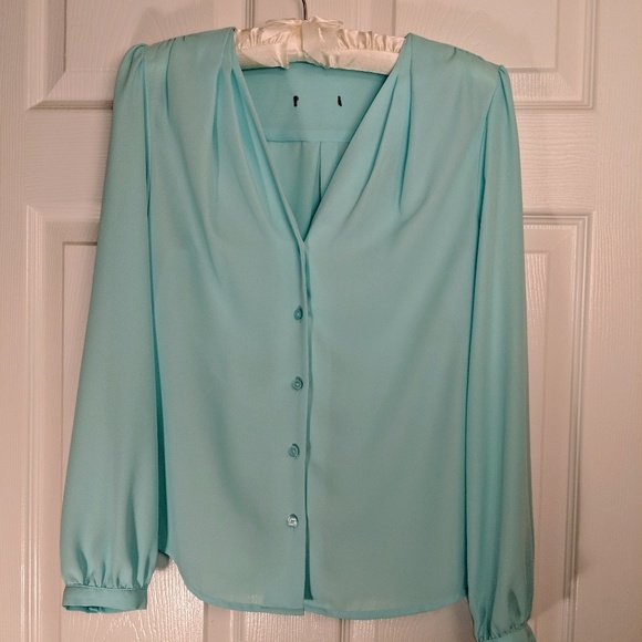 Blue Button Down Blouse XS - Picture 3 of 4